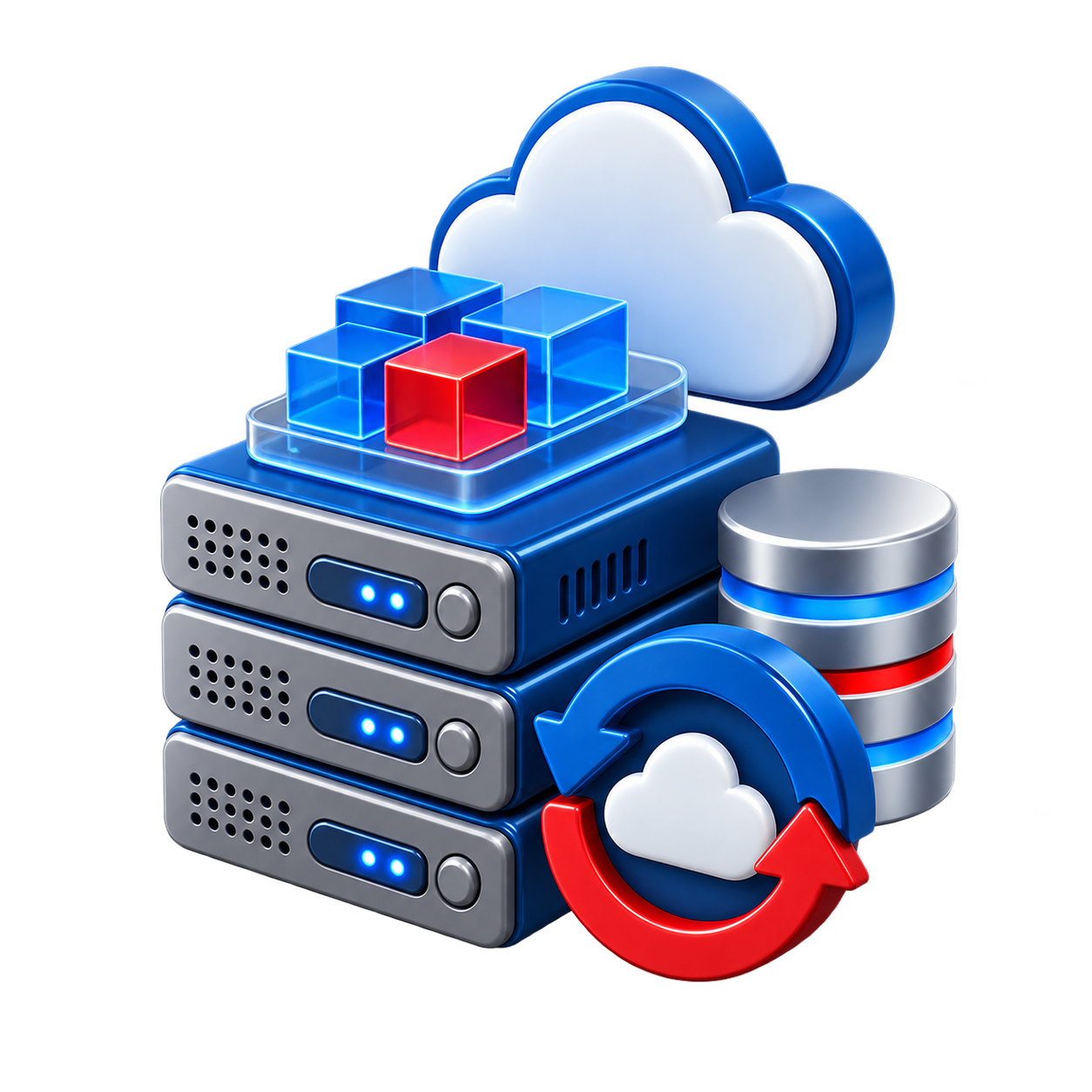 Ilustración de virtualización, almacenamiento y respaldo